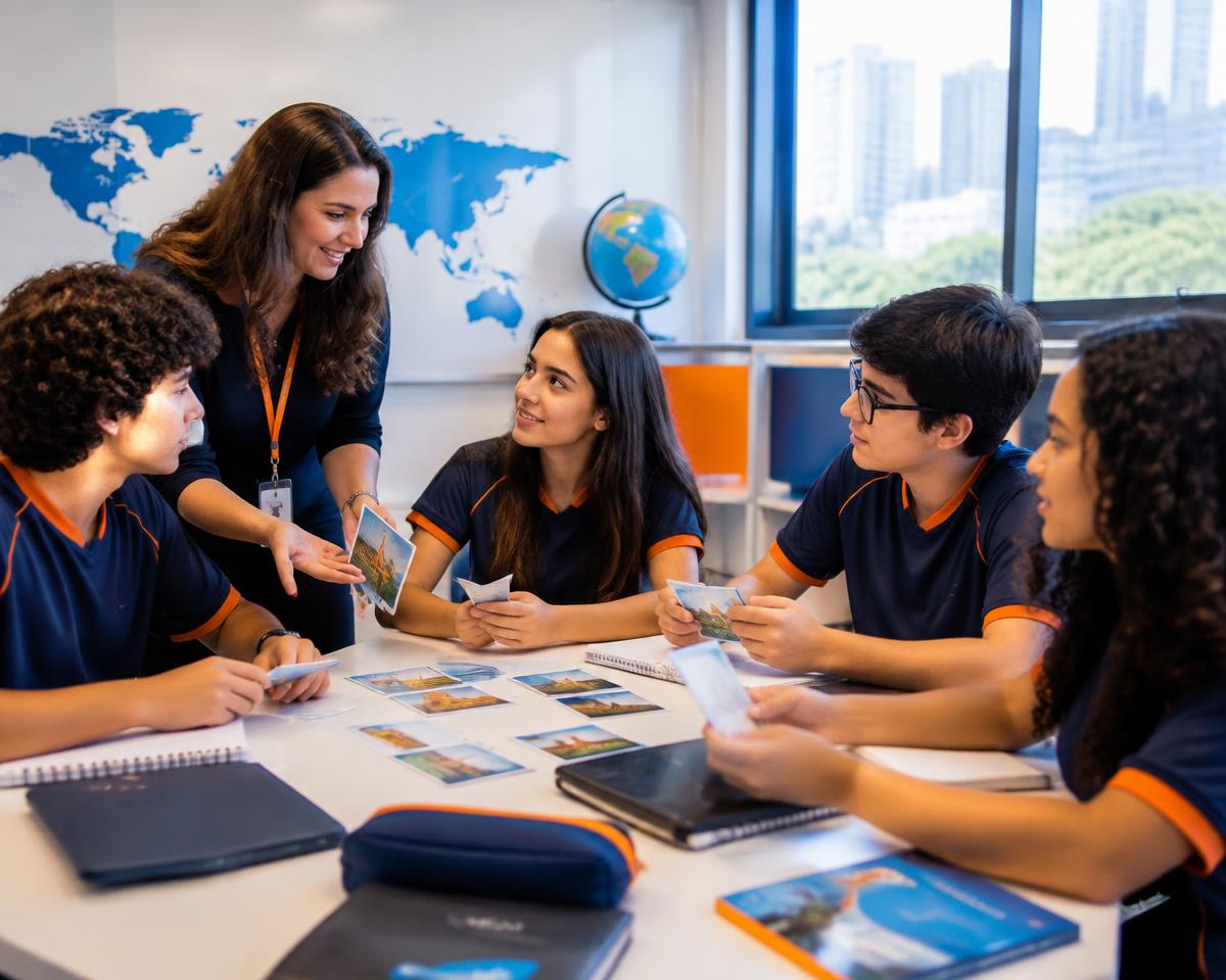 Estudantes participando de uma atividade de ensino bilíngue