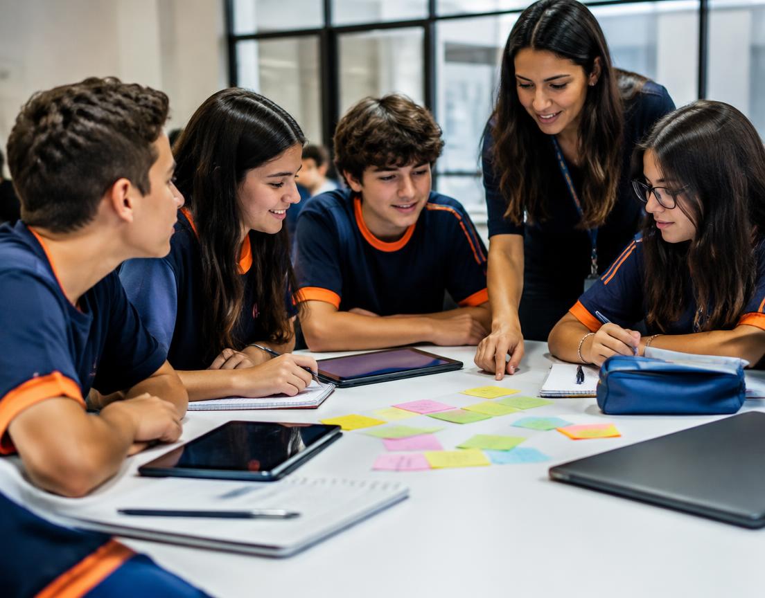 Alunos colaborando em uma atividade de metodologia ativa